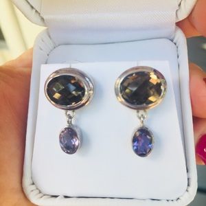 Lori Bonn earrings. Smokey Topaz and Amethyst.